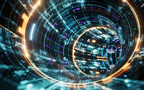 black background behind neon lines and lights in a tunnel formation