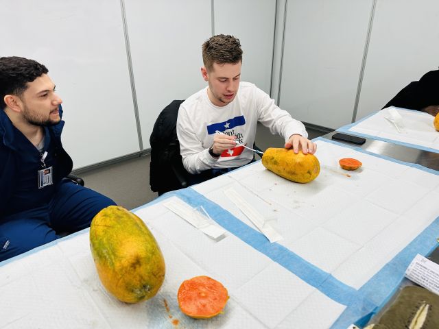 Two medical students in classroom