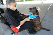 Volunteer Rosalind Henwood spends quality time with Rusty.