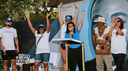 UTSW staffers excite and energize the crowd during the Dallas Juneteenth festival.