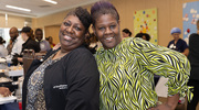 Nutrition Services team members (left to right) Tamargia Pettis and Katherine Chitman are ready for the festivities.