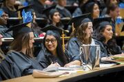 Clinical Nutrition graduates (from left) Malinda Terry, Ramya Srikanth, Kelsey Setien, and Viviana Quintero take in the excitement of the day.