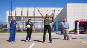 Employees cheer for each other during games at the Oct. 6 Support Services Appreciation Event outside Clements University Hospital. The celebration included a barbecue lunch.