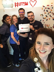 Jay Dwyer, Jennifer Gillespie, Radiation Oncology: “This is one of our team workrooms that reminds us to stay creative and enjoy collaborating with our co-workers. It is a fun getaway from a typical clinic environment.” Pictured, from left: Stella Stevenson, Kara Tomlinson, Jay Dwyer, Eric Chambers, Jennifer Gillespie.