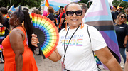 Shawna Nesbitt, M.D., M.S., Vice President and Chief Institutional Opportunity Officer at UTSW, displays her pride during the parade.