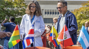 Decorative flags showcase Hispanic culture and pride.