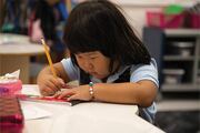 School is hard work, as shown by this youngster working intently on a class project.