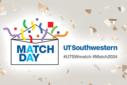 Sketch of envelope with confetti- Copy: Match Day, UT Southwestern, #UTSWmatch #Match2024.