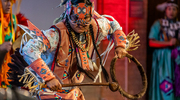 A performer with the Anoli Dancers of the Choctaw Nation of Oklahoma entertains the audience at the First Nations Heritage Month Celebration, which showcased both the beauty of Native American culture and the legacy of overcoming challenges dating back generations. The Nov. 20 ceremony began with a welcome to the audience from UTSW’s First Nations Intertribal Alliance Business Resource Group (BRG).