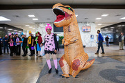 These staff members went prehistoric dressed as Pebbles from The Flintstones and a dinosaur.