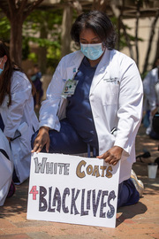 “I came out to demonstrate my concern, fear, and sorrow due to recent events. Although this situation saddens me, along with many others, I remain hopeful for the future of our country in changing racial inequalities,” said Toniqua Richardson, Advanced Practice Registered Nurse.