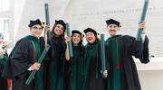 Celebrating with friends is the greatest gift on top of achieving a medical degree. Standing proud (from left) are Jesus Valencia, M.D., Carla Viesca, M.D., Brianna Alvarado, M.D., Narda Salinas, M.D., and Armon Amini, M.D.