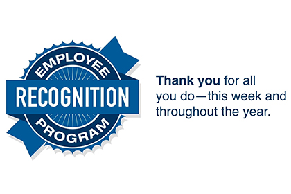 Blue and white Employee Recognition Program logo and copy, Thank you for all you do - this week and throughout the year.