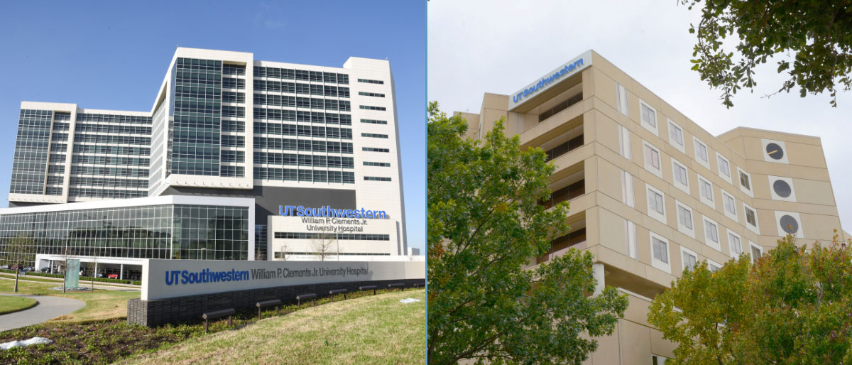 Collage of exteriors of Clements and Zale hospitals