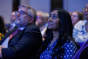 Dr. Adam Yopp (left) and Dr. Shivani Patel represent their respective winning programs in the Program Development Award category.