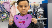 Robert shows off his completed valentine with a simple but sweet slogan: “I think about ... LOVE.”