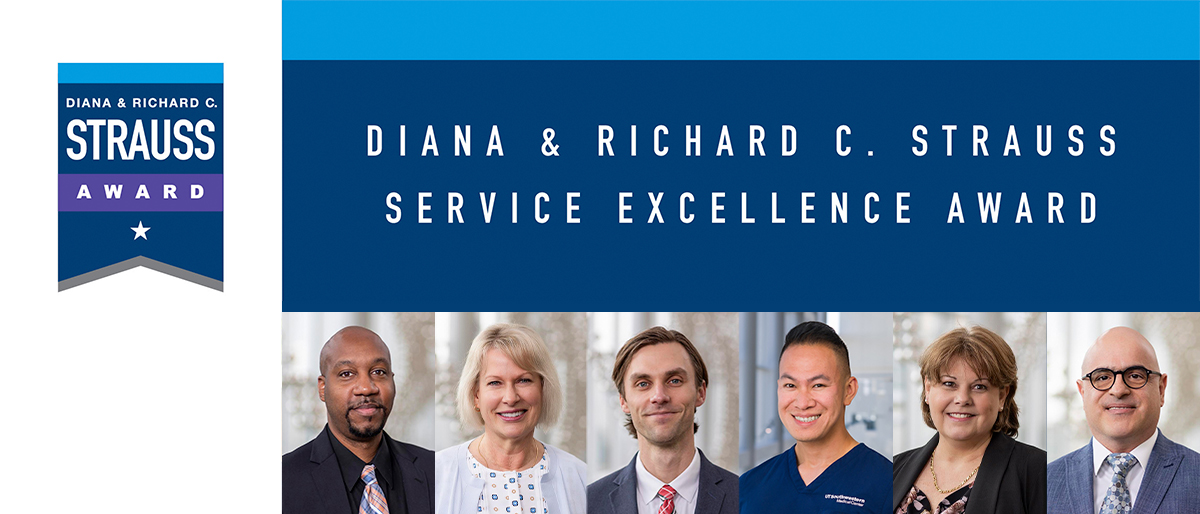 Diana & Richard C. Strauss Service Excellence Awards and collage of 6 winners.