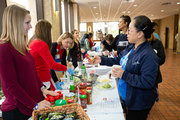 Food samples and recipes included zesty tomato and lentil soup and pesto caprese zucchini noodle salad.