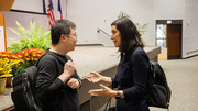 Speaker Feng Zhang, Ph.D., shares a moment with fellow speaker Dr. Zoghbi.