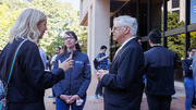 Sharing a moment at the reception are (from left) speaker Dr. Vosshall, Lisa Dennison, Ph.D., and Dr. Brown.