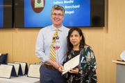 The Rev. O’Neal poses with Azmeena Karim, a Golden Girl volunteer from The Senior Source.