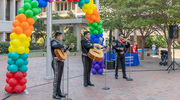 Mariachi Arraigo de America delights the crowd with mariachi music.