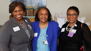 New Quarter Century Club member Carmencita Laset Ordu (left) poses for a photo with fellow club members Nancy Cooper (center) and Madeline Kirven-Gamble.