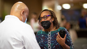 Dr. Capers talks with honoree Carolyn Bradley-Guidry, Dr.PH., M.P.A.S., Assistant Dean for Diversity, Inclusion, and Equity Affairs.