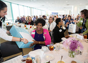 Gwen Griffin, left, and Bernadine “Bernie” Wafford receive gifts in honor of 45 years of service.