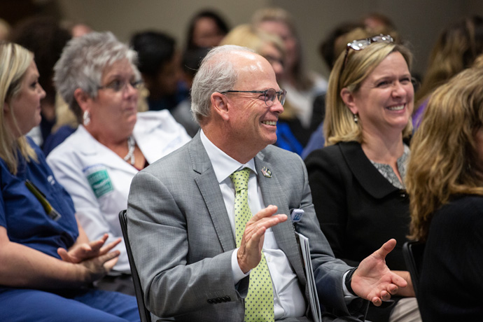 An applause-worthy moment for Dr. Will Daniel, Vice President and Chief Quality Officer for the Health System.