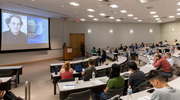 Carol Tamminga, M.D., Professor of Psychiatry, introduces new faculty researcher Janko Gospocic, Ph.D., Assistant Professor of Psychiatry and in the Cecil H. and Ida Green Center for Reproductive Biology Sciences.