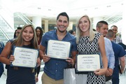 Nursing residents Tessa Moreno, Richard Escobedo, and Sierra Motley show off their certificates of completion