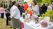 Shawna Nesbitt, M.D., M.S., Vice President and Chief Institutional Opportunity Officer, visits the Women’s Alliance BRG’s table.