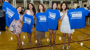 The excitement of the day was contagious. Upcoming graduates showing off their Match Day T-shirts include (from left) Isabella Shelby, Chinmayee Venkatraman, Jorena Lim, Vivian Chen, and Meghana Rao.
