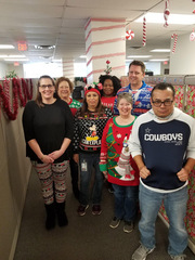 Front row (left to right): Beth Hall, Becky Pantoja, Terry Morris, and John Rong; Back row (left to right): Jamie Engle, Ashlee Peoples Oremade, Scott Perkins – Supply Chain Management