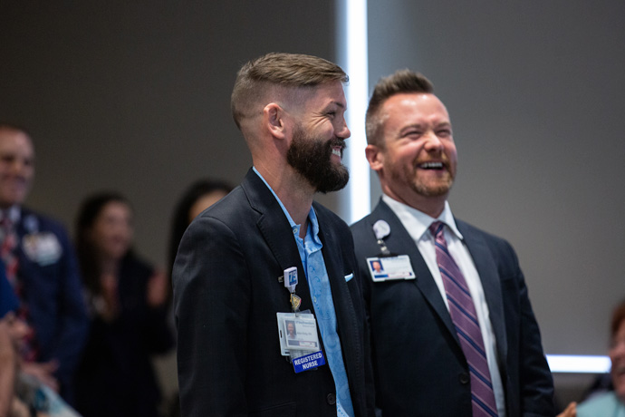 Allen Kirby, Manager of Clinical Education & Professional Practice and Christopher McClarty, Interim Chief Nursing Officer, Ambulatory, share a laugh.