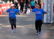 Two walkers celebrate their effort.