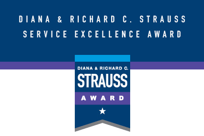 Diana & Richard C. Strauss Service Excellence Award logo and blue banner.