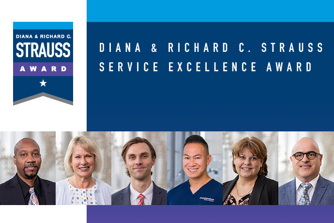 Diana & Richard C. Strauss Service Excellence Awards and collage of 6 winners.