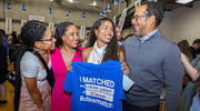 On Friday, March 15, more than 200 fourth-year medical students celebrated Match Day 2024, learning where they would serve their residencies upon graduation. Brianna Wilson (center) and her family are all smiles after finding out she matched to University of Chicago.