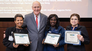Vice President for Clinical Operations John Rutherford, M.D., is pictured with Platinum pin recipients Emebet Dubale and Eunice Boateng and Gold pin recipient Marta Sanderfer.