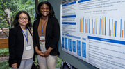 UT Southwestern’s Yingzi Zhang, left, a Nurse Scientist, and Calandra Jones, a Clinical Research Coordinator II, present their research on the efficacy of using natural language processing (NLP) to summarize patient notes.