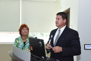 Associate Chief Nursing Officers Victoria England and Todd Bailey speak to guests.