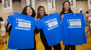 Happy to celebrate their matches are upcoming graduates (from left) Alejandra Possu, Kaela Harvey, and Chelsea Anasi.