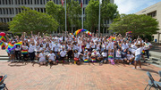 Brunch: More than 150 people attended the brunch, posing here for a group photo on Seldin Plaza.