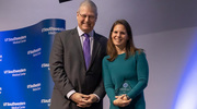 Jonathan Efron, M.D., Executive Vice President for Health System Affairs, presents Bonnie Prokesch, M.D., with a Patient and Family Recognition Award.