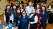 Dr. Jain with members of the CF team. From left to right: Sarah Jian, Yamei Cheng, Michelle Inocando, Marcia Castella, Maita Torralba, Dr. David Finklea, Kathy Lopez, Karen Lowe, Dr. Jain.