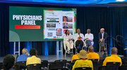 Participating in the Fort Worth health fair panel (from left) are UTSW physicians Shawna Nesbitt, M.D., M.S., Vice President and Chief Institutional Officer; Fiona Strasserking, M.D., Assistant Professor of Internal Medicine; Daniel Okorodudu, M.D., Assistant Professor of Internal Medicine; and Solomon Woldu, M.D., Assistant Professor of Urology.