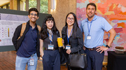 UT Southwestern students and fellows browse recent AI research from the UT Health System at the poster session.