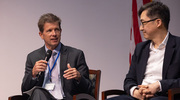 Industry and Academic Partnership panel members Dr. Peterson, left, and Dr. Rhew consider how collaboration among industry, academia, and hospitals will be essential to the advancement of health care in the coming years.